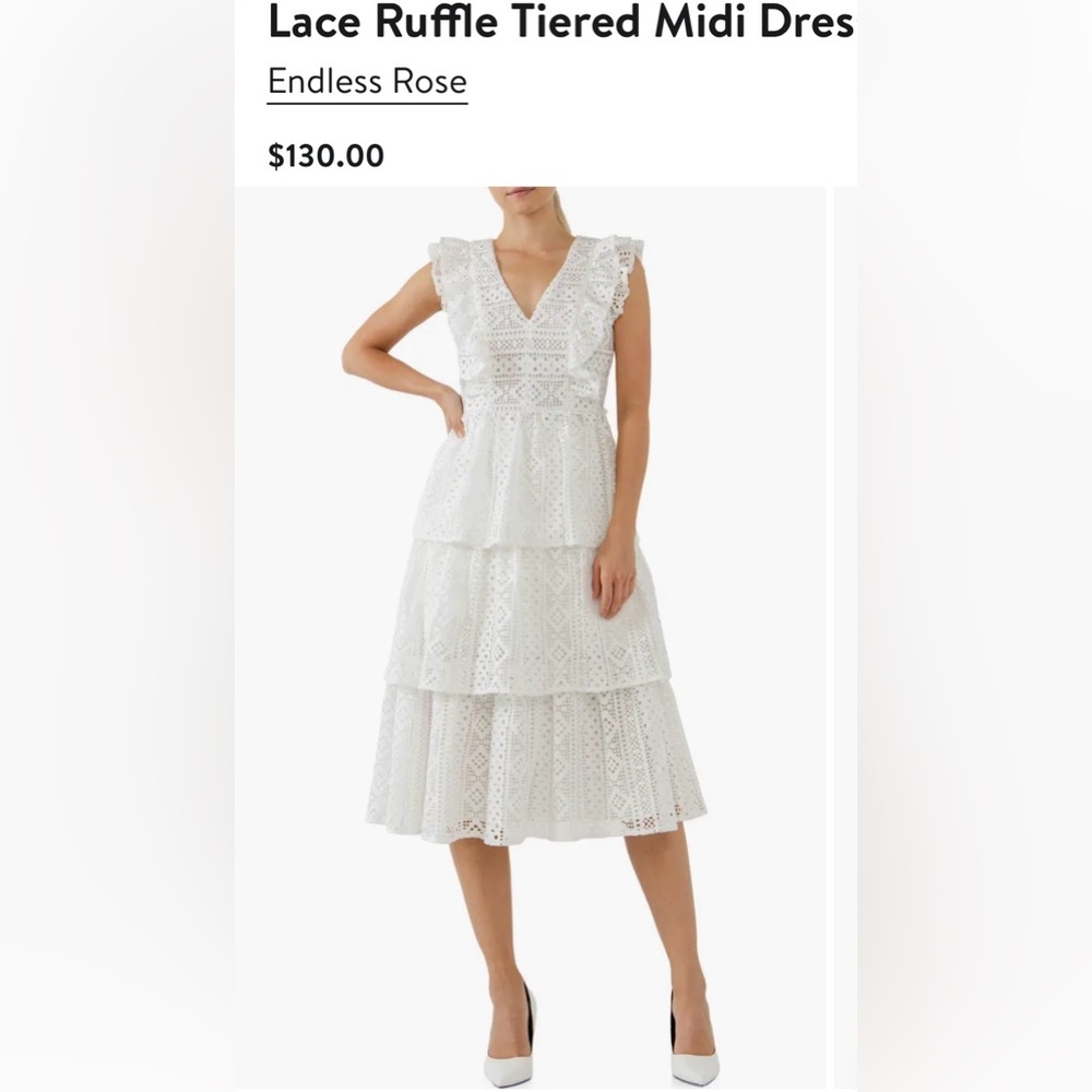 Endless Rose Tiered Midi Dress Small White Crochet Eyelet Lace NWT Anthropologie